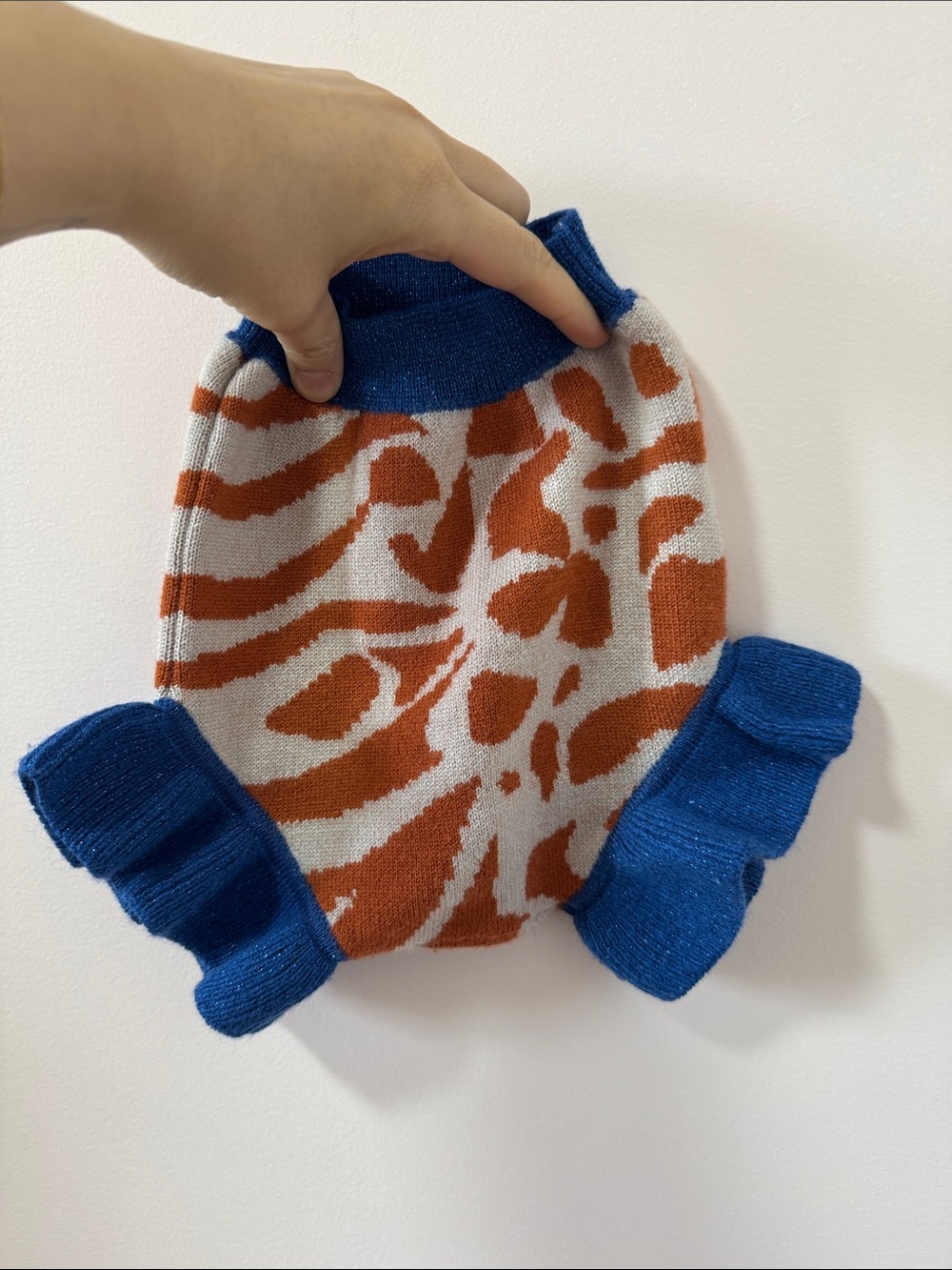 Blue Trim Knit Diaper Cover with Orange Animal Print